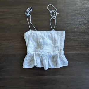 J. Crew Clio Top White Smocked Camisole Top Textured Gauze Size S